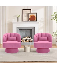 gaomon Modern Swivel Barrel Accent Chair, 360degree(s) Teddy Fabric Upholstered Armchair with Striped Backrest and Plush Padding for Living Room