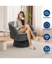 gaomon Modern Swivel Barrel Accent Chair, 360degree(s) Teddy Fabric Upholstered Armchair with Striped Backrest and Plush Padding for Living Room
