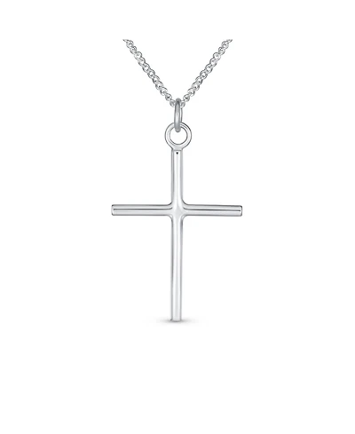 Bling Jewelry Religious Cross Pendant Necklace Minimalist Simple Tube Style .925 Sterling Silver 1.25 inch