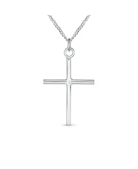 Bling Jewelry Religious Cross Pendant Necklace Minimalist Simple Tube Style .925 Sterling Silver 1.25 inch