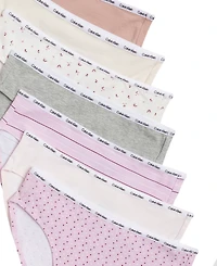 Calvin Klein Girls' 6-16 Floral Heart Stripe Cotton-Stretch Bikinis, 7-Pack