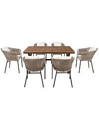 Asagikoiai 7 Piece Outdoor Dining Set with Acacia Wood Table and Rope Chairs