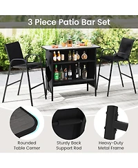 Gymax Set Of 3 Outdoor Bar Height Table and Armchairs with Footrest 2-Tier Shelf