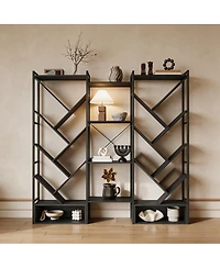 homfan Tree-Shaped 3-Tier Wide Bookshelf, Industrial Steel Frame 20 Open Shelf Storage Rack with Adjustable Feet, Home Office Display Organizer