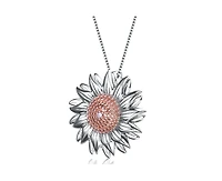 Genevive Unique Sterling Silver Two-Tone Sunflower Cz Pendant Necklace