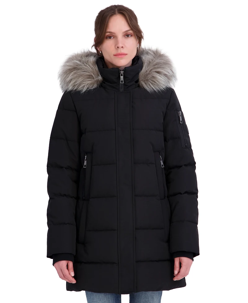 Nautica Women's Faux-Fur-Trim Hooded Puffer Coat