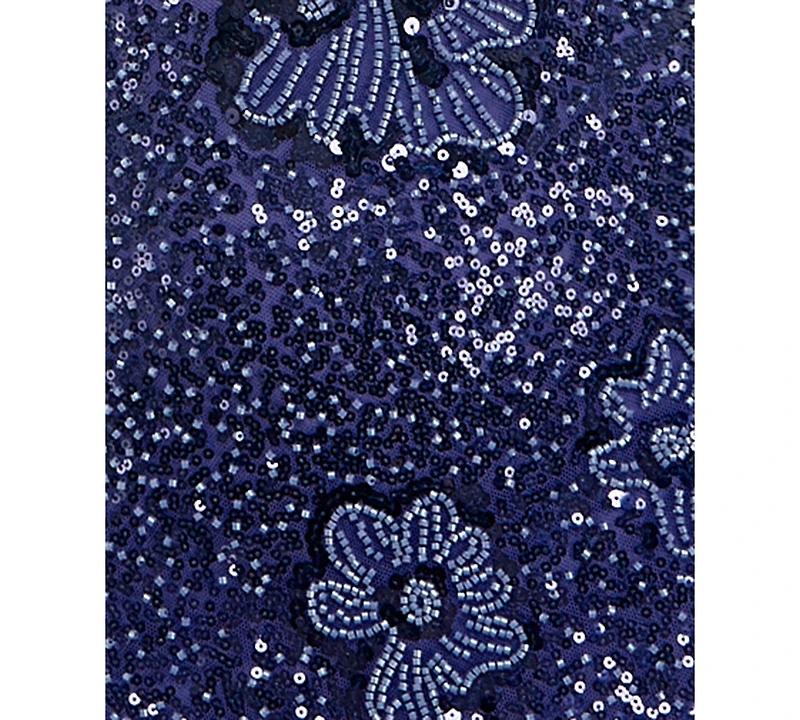 Seni & Cade Juniors' Flower Beaded Mesh Short Slim Dress