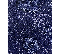 Seni & Cade Juniors' Flower Beaded Mesh Short Slim Dress