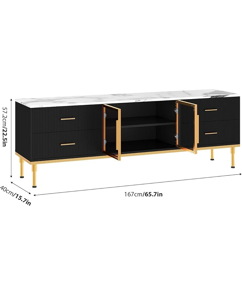 gaomonTV Stand with Led, Modern Entertainment Center 4 Drawers