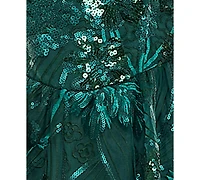 Seni & Cade Juniors' Embroidered Sequin Fit Flare Mini Dress