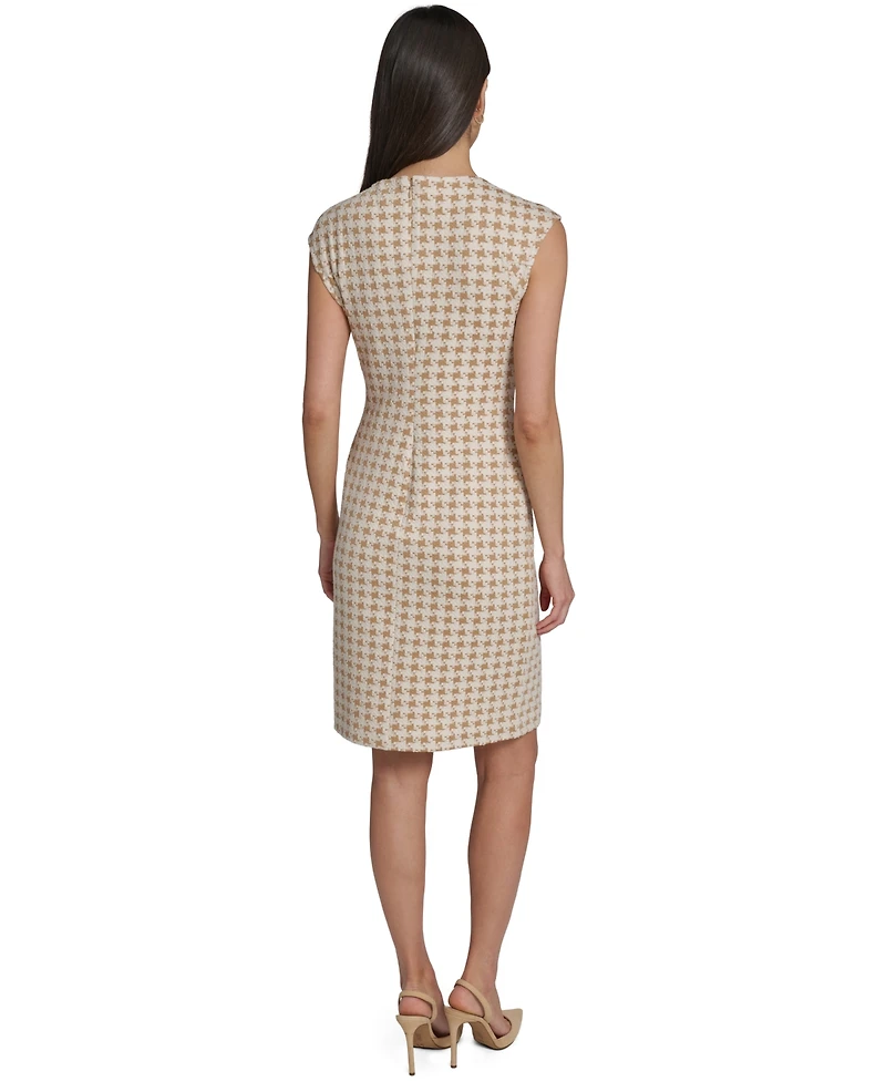 Tommy Hilfiger Women's Cap Sleeve Pixelated Houndstooth Pocket Sheath Dress