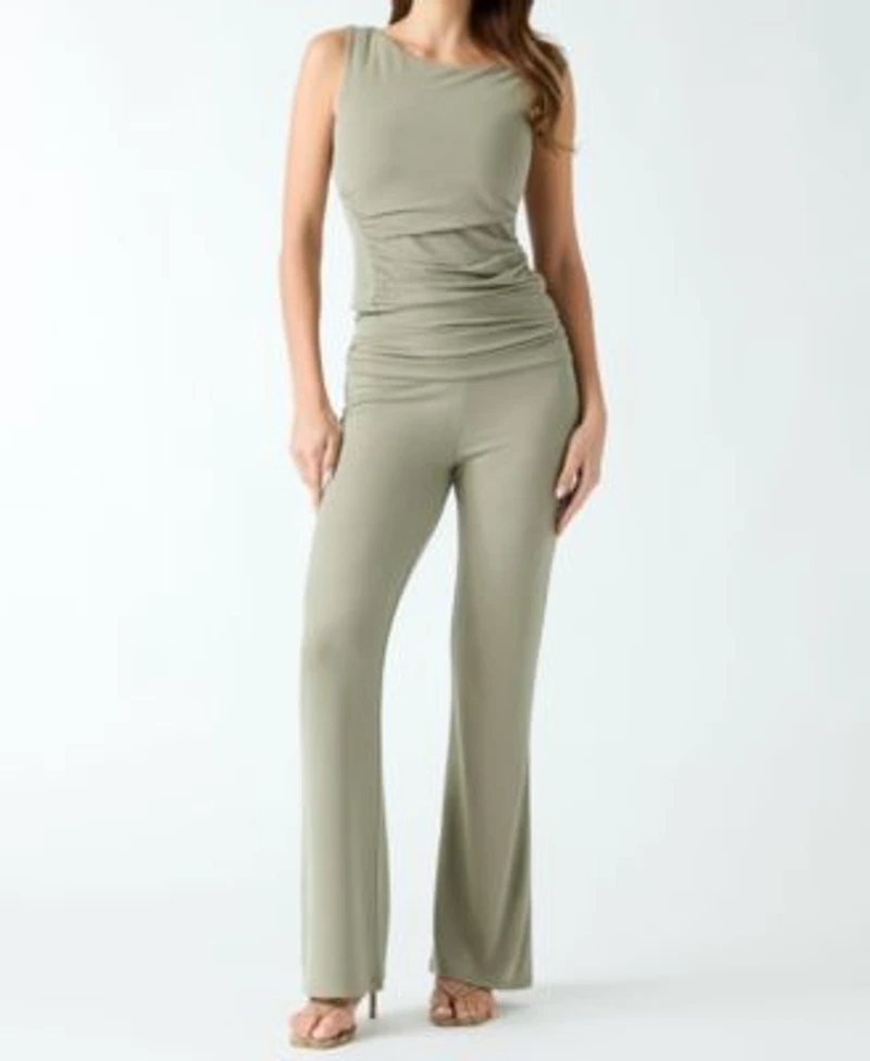 Guess Womens Ilia Asymmetric Shirring Knit Top Mid Rise Wide Leg Knit Pants