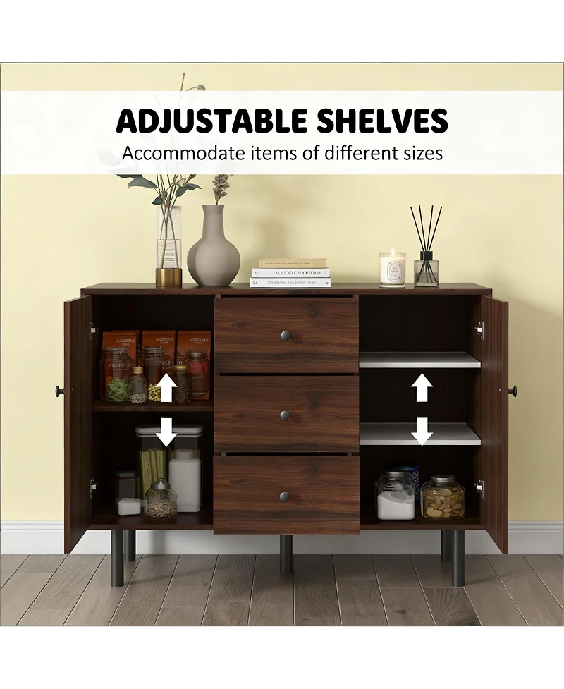 Clihome Accent Cabinet Console Storage Cabinet with 2 Cabinets 3 Drawers