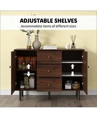 Clihome Accent Cabinet Console Storage Cabinet with 2 Cabinets 3 Drawers