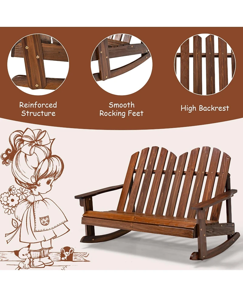 Gymax Adirondack Rocking Chair Kid Backrest Armrest Solid Wood