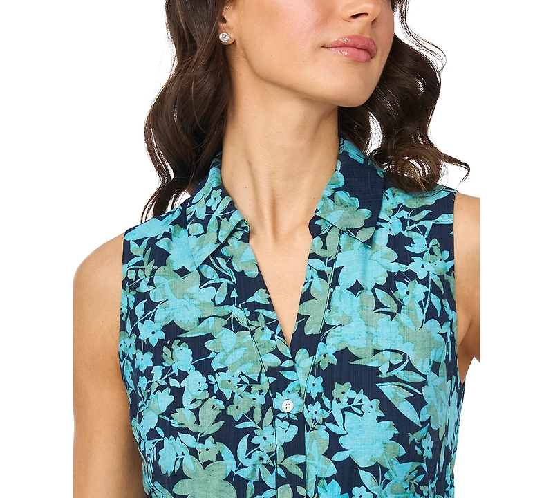 CeCe Women's Sleeveless Collared Tiered Midi Dress