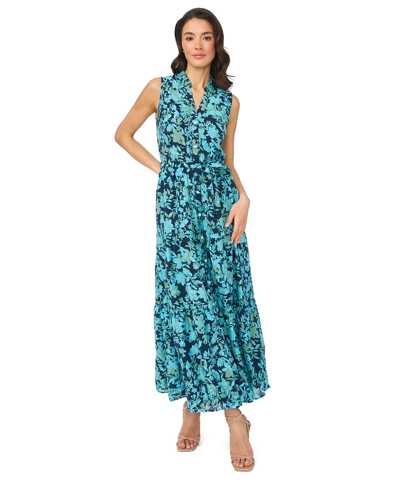 CeCe Women's Sleeveless Collared Tiered Midi Dress