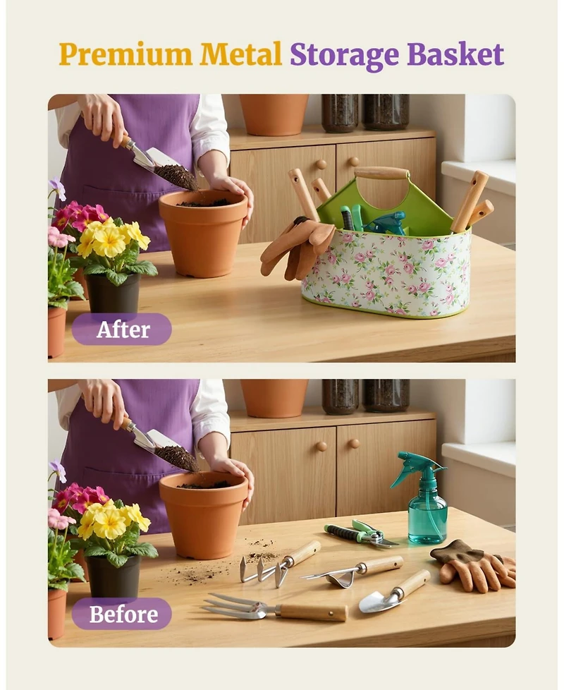 Xdovet Garden Tool Set Stainless Steel Wood Handle Metal Basket Gift Women Mother
