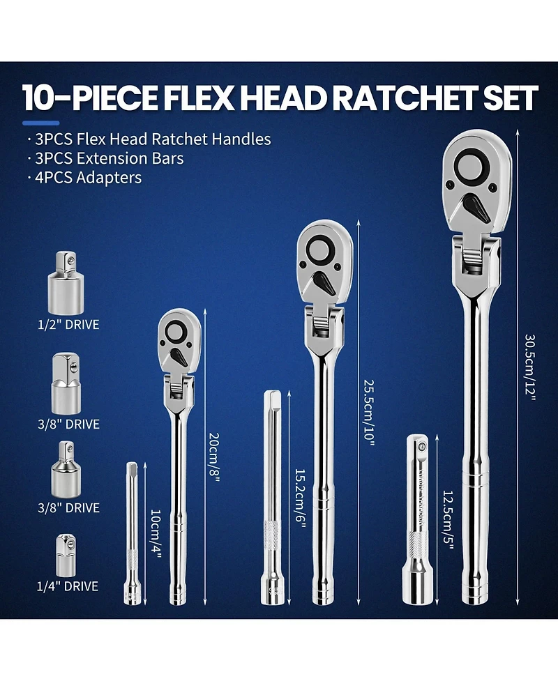 Xdovet Flex Head Ratchet Set Swivel Wrench Extension Bars Adapters Quick-release Case