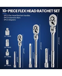 Xdovet Flex Head Ratchet Set Swivel Wrench Extension Bars Adapters Quick-release Case