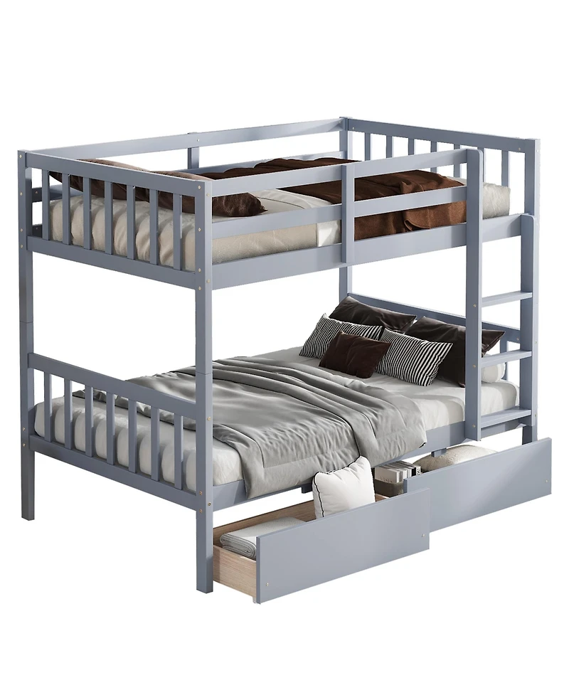 Sailvan Rubber Wood Bunk Bed with 2 Drawers, Convertible into