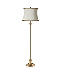 360 Lighting Dyna Traditional 58" Tall Standing Floor Lamp Skinny Pole Pull Chain Gold Antique Brass Finish Linen Shade