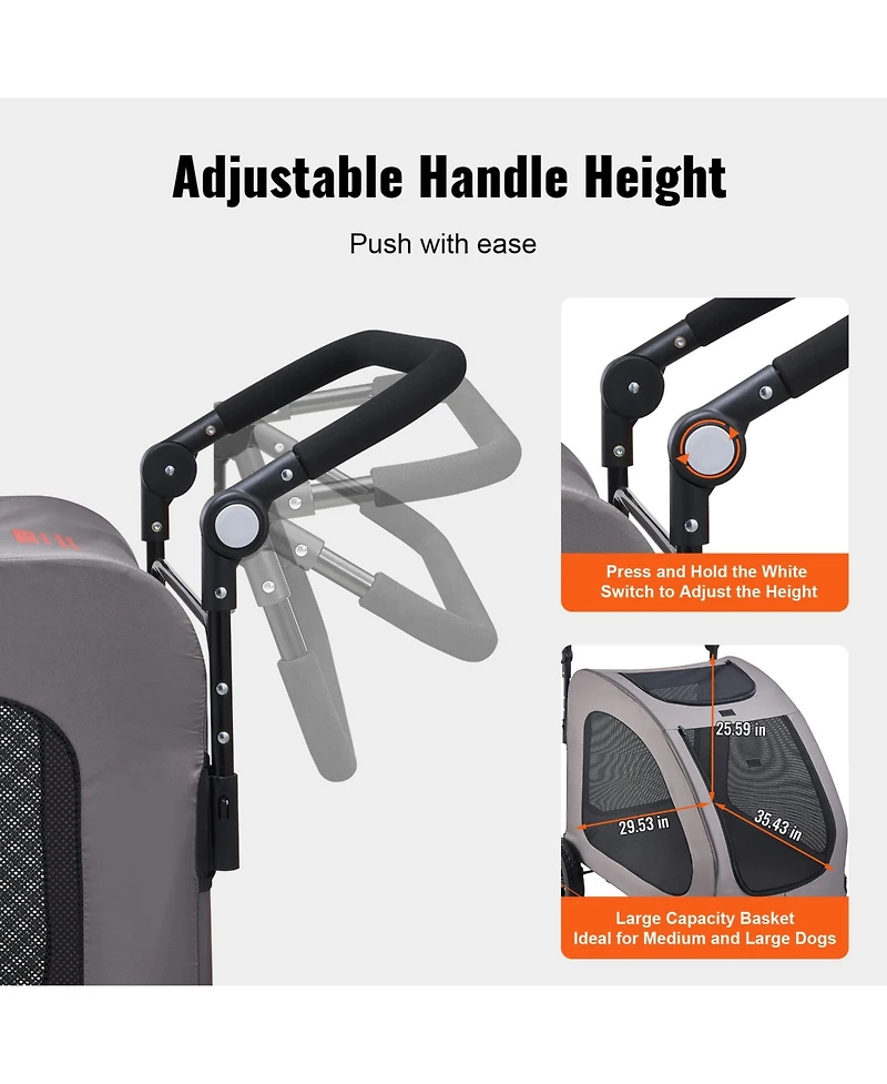 Vevor Pet Stroller 4-Wheels Dog Stroller Carrier 160lbs Weight Capacity Portable