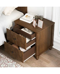 Streamdale Furniture Fluted 3-Drawer Nightstand Set Mid-Century Modern Wood Side Table (2-Piece