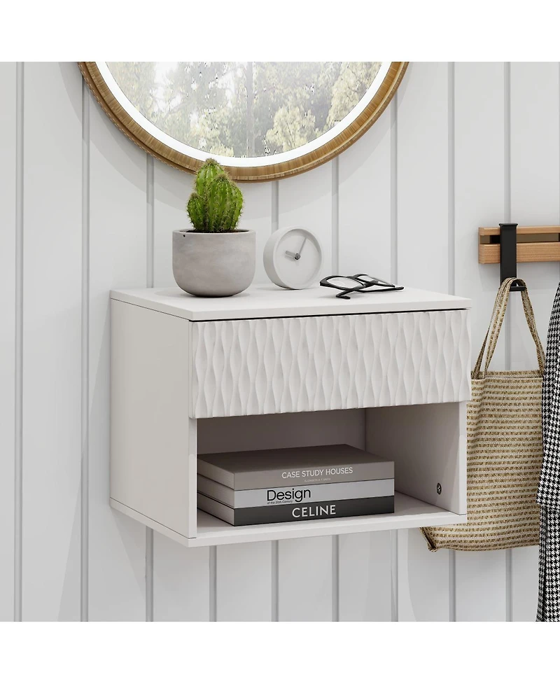 Streamdale Furniture Set of 2 Modern Wall-Mounted Nightstands with Drawer and Open Shelf
