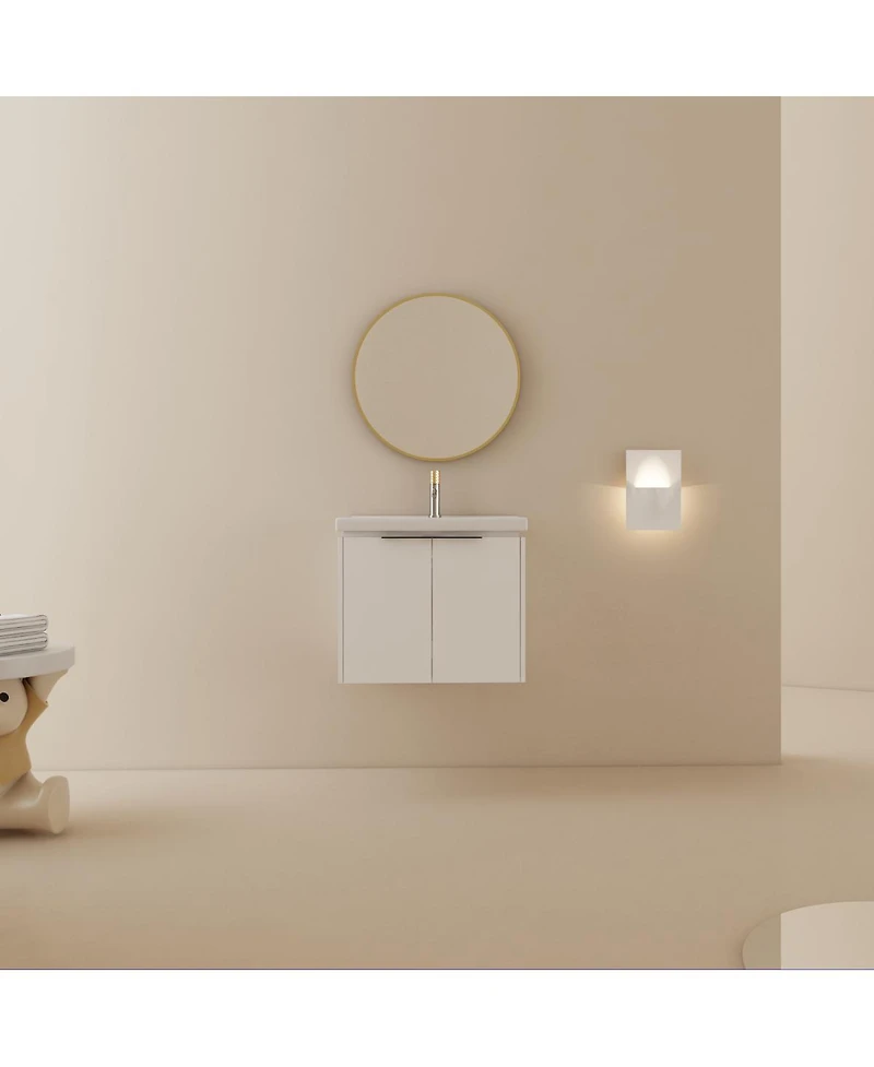 Sillysis 24 Inch Wall Mounted Bathroom Vanity with Ceramic Sink, Soft Close Doors, Modern Floating Cabinet for Small Spaces