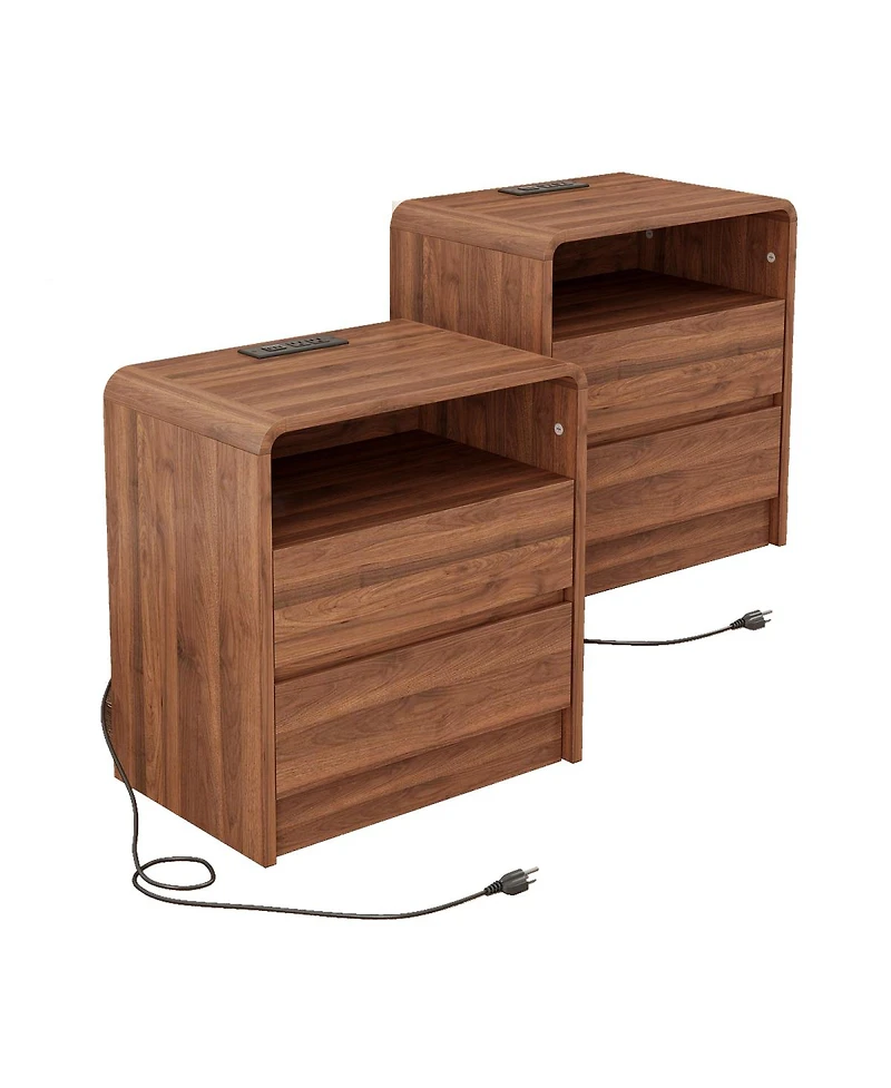 Streamdale Furniture 25'' Modern Nightstand with Charging Station and 2 Drawers