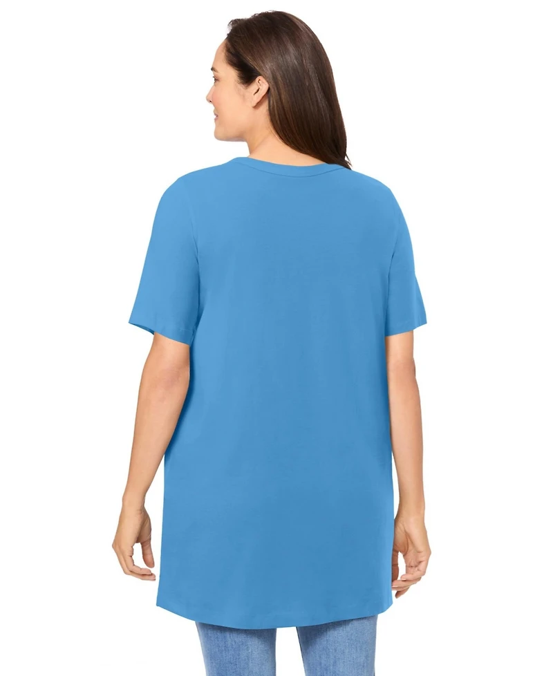 Woman Within Plus Perfect Short-Sleeve Shirred V-Neck Tunic