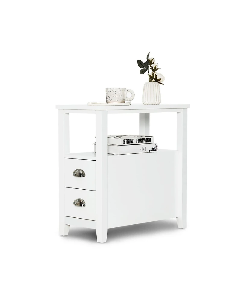 Gymax Side End Sofa Table Nightstand w/ 2 Drawers for Living Room Bedroom