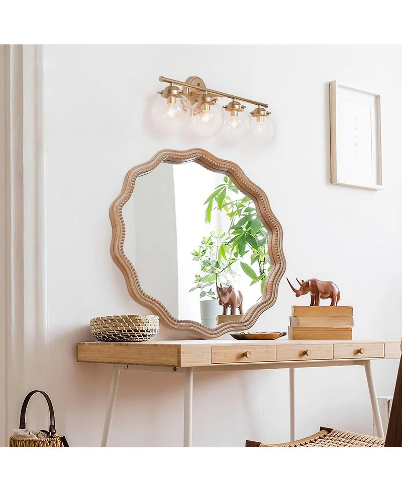 Laoties 24" Scalloped Wall Mirror, Round Wavy Farmhouse Decorative Beaded Mirror for Bathroom and Entryway