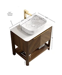 Sillysis Modern Bathroom Vanity with Vessel Sink, Sintered Stone Countertop, Soft Close Solid Wood 3D Doors