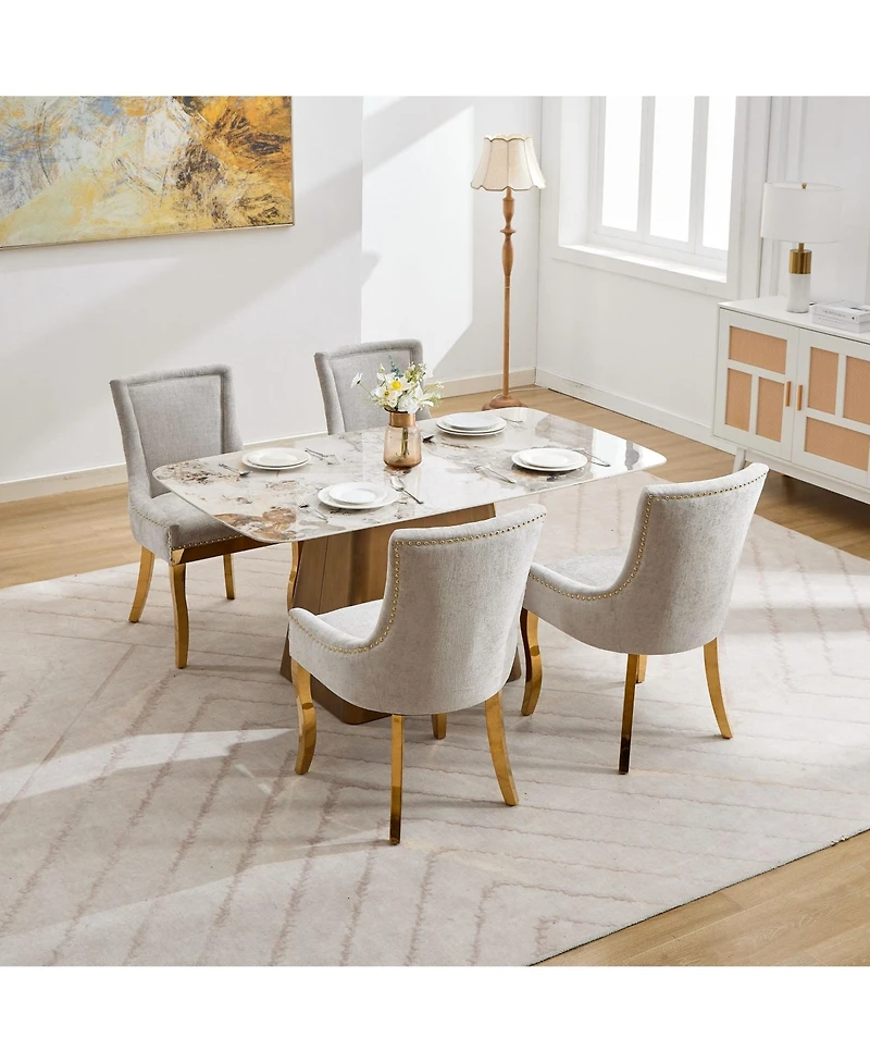 Clihome Dining Chairs, Modern Style with Curved - Plated Legs and Rivet Trim, Upholstered Comfort for Dining/Lounge,Set of 2
