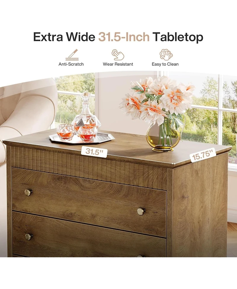 Tribesigns 31.5-Inch Extra Large Nightstand, 3-Drawer Bedside Table with Artistic Legs for Bedroom, Sturdy and Easy Assembly Side Table, Brown (1)