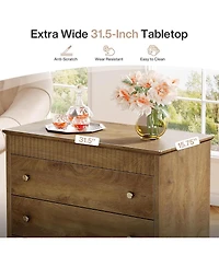 Tribesigns 31.5-Inch Extra Large Nightstand, 3-Drawer Bedside Table with Artistic Legs for Bedroom, Sturdy and Easy Assembly Side Table, Brown (1)