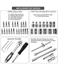 Xdovet Socket Set Metric Ratchet Wrench 4-14mm Cr-v S2 Bits Extension Bars Mechanic Tool Kit