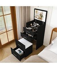 Streamdale Furniture 3-in-1 Compact Vanity Desk with Glass Desktop and 3 Drawers