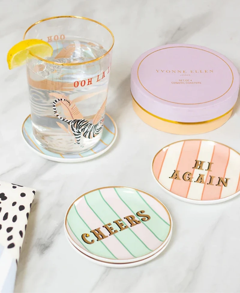 Yvonne Ellen Slogan Coasters, Set of 4