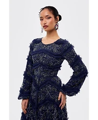 Maryisa Women's Modest Embellished Sequins Ruffle Maxi Dress