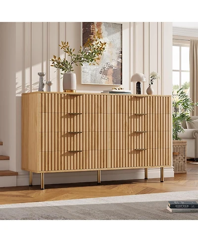 gaomon 8-Drawer Dresser for Bedroom, 55'' Wide Modern Wooden Chest of Drawers with Metal Handles, Anti-Tip Design, Sturdy Storage Organizer.