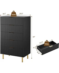 gaomon 5 Drawer Dresser for Bedroom, 48" Tall Modern Chest of Drawers with Metal Handles & Anti-Tipping Device, Fluted Wooden Organizer