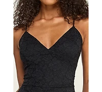 Katia Rae Juniors' Handkerchief Hem V-Neck Lace Midi Dress