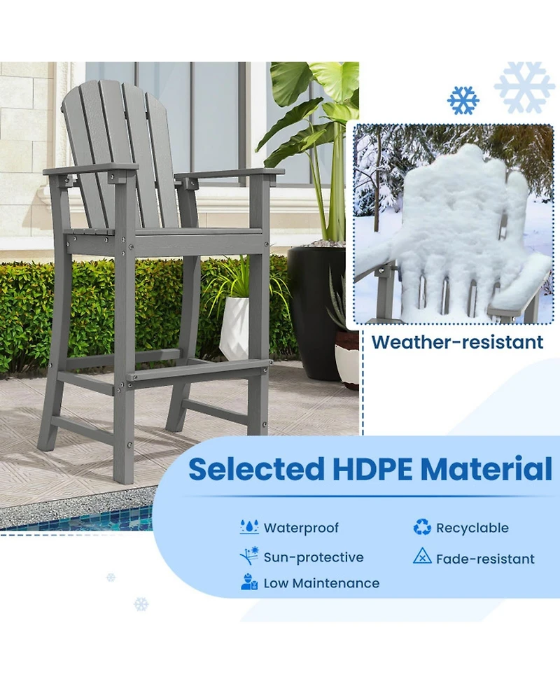 Sugift Set of 2 Counter Height Outdoor Hdpe Bar Stools with Armrests and Footrest