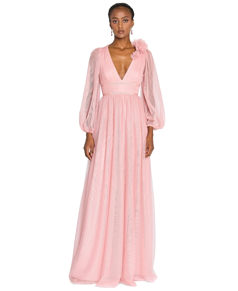 Marchesa Notte Women's Tulle Flower A-Line Gown
