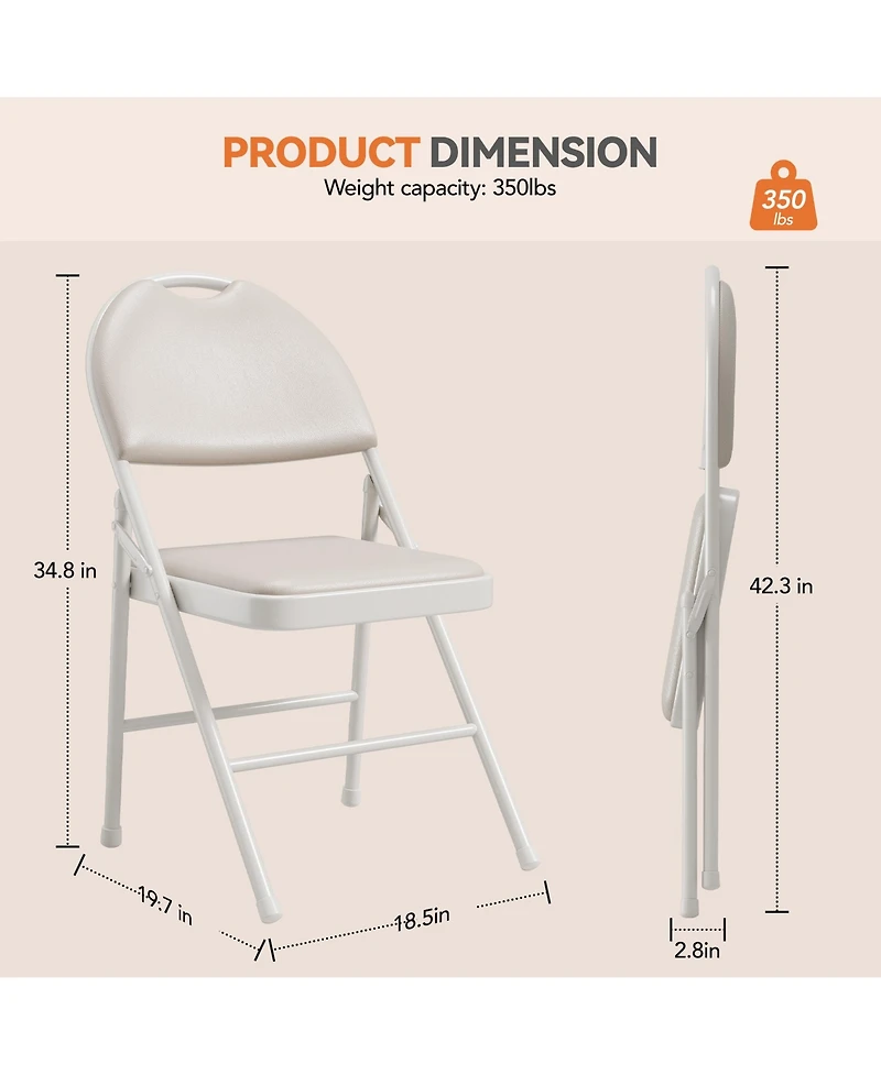 homfan 4 Pack Pu Leather Cushioned Folding Chairs with Ergonomic Wide Back and Reinforced Metal Frame