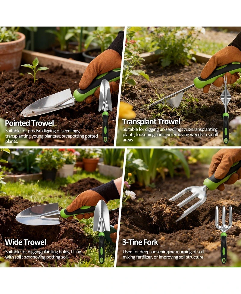 Xdovet Garden Tool Set Stainless Steel 9-Piece Rubber Handle Bag
