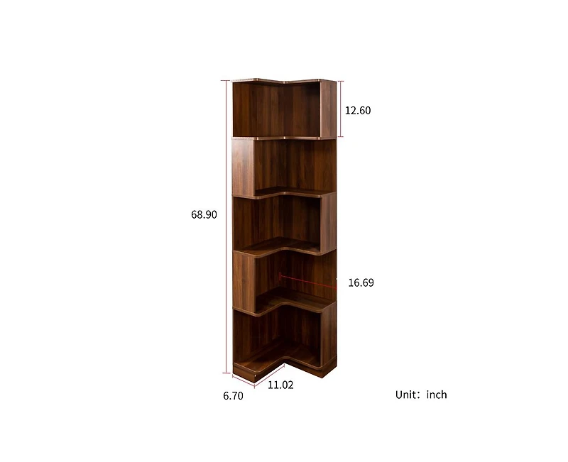 sumyeg Corner Book Shelf - 5 Tier Corner Bookshelf Bookcase with Baffle Led Lights